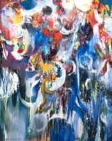 Werner, Heinz (1928 Coswig-2019 ebenda) "Abstrahierte Darstellung", Acryl/ Lw., sign. u.l. und dat. ´90, 60x50 cm, Rahmen (Werner wurde 1957 zum Dekorgestalter in die Manufaktur in Meissen berufen. Er entwarf rund 100 moderne Meiss…