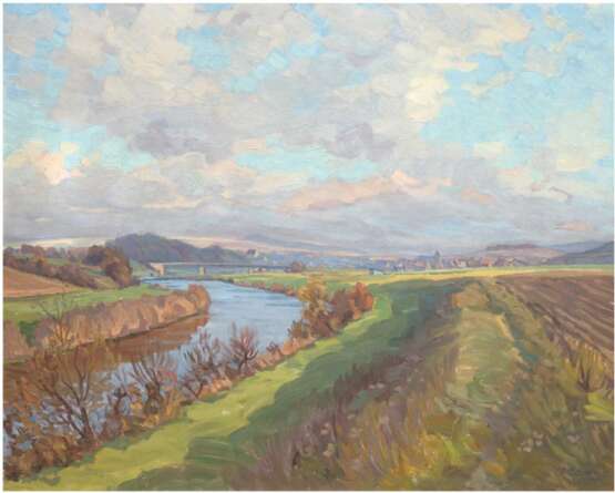 Scholz, Paul (1859-1940) "Landschaft mit Fluß", Öl/ Lw., sign. u.r., und dat.´51, 59x74 cm, Rahmen - photo 1