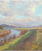 Paul Scholz. Scholz, Paul (1859-1940) &quot;Landschaft mit Fluß&quot;, Öl/ Lw., sign. u.r., und dat.´51, 59x74 cm, Rahmen