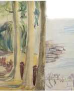 Anneliese Lemke-Wilk. Lemke-Wilk, Anneliese (1921 Blumenau/Brasilien) &quot;Kurpark Bad Pyrmont&quot;, Aquarell, sign. u.l. und dat. 1981, bez. u.r., 36x47,5 cm und &quot;Meeresblick mit Leuchtturm&quot;, Mischtechnik, unsign., 29,5x40,5 cm, ungerahmt