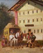 Мартин Триглер. Trigler, Martin (1867 Piesendorf b. Salzburg- 1938 München) &quot;Die Postkutsche&quot;, Öl/Holz, sign. u.l., 15x21 cm, Rahmen
