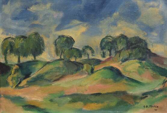 Pfuhle, T.A. (Nidden Maler) "Hügelige Landschaft mit Bäumen", Öl/ Lw., sign. u.r., 34x46 cm, Rahmen - photo 1