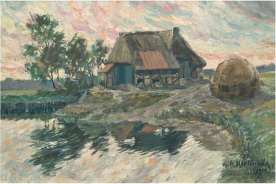 Kleimann, Albert "Reetdachkate am Teich", Öl/Lw., signiert u. datiert 1919 u.r., 20,5x30,5 cm, Rahmen - photo 1