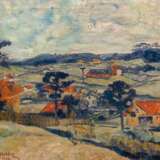 Schmischke, Julius (1890-1945) "Landschaft mit einzelnen Gehöften", Öl/ Lw., sign. u.l. und dat. ´32, 50x60 cm, Rahmen - фото 1