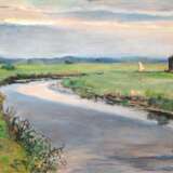 Huys, Bernhard (1896 Oesede-1973 Worpswede) "Torfkähne auf der Hamme", Öl/ Karton, sign. u.r., 50,5x64,5 cm, Rahmen - Foto 1