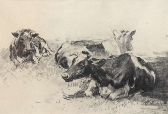 Wolf, Georg (1882 Düsseldorf-1962 Uelzen) "Kühe auf der Wiese liegend", Zeichnung, unsign., 21x30 cm, im Passepartout hinter Glas und Rahmen - фото 1