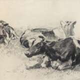 Wolf, Georg (1882 Düsseldorf-1962 Uelzen) "Kühe auf der Wiese liegend", Zeichnung, unsign., 21x30 cm, im Passepartout hinter Glas und Rahmen - photo 1