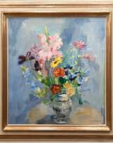 Kohlhoff, Wilhelm (1893 Berlin-1971 Schweinfurt) "Sommerstrauß in Vase", Öl/Holzplatte, sign. u.r., rückseitig WVZ-Nr. 455Ö, 61x57 cm, Rahmen (Maler und Grafiker, war einer der zentralen Künstlerpersönlichkeiten in Berlin des frühen…