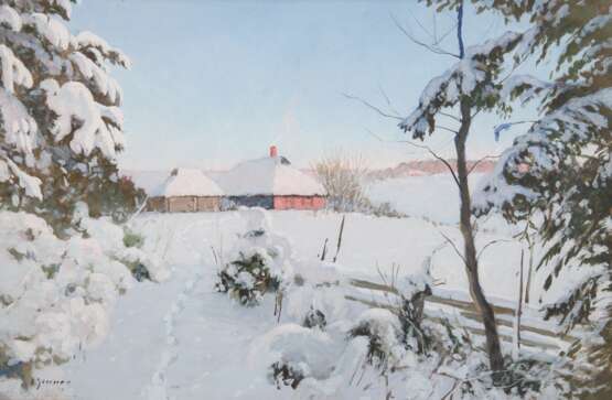 Jegorov, Andreij (1878 Arrokula bei Reval - 1954 Tallinn/Estland, Baltisch-russischer Maler) "Verschneite Winterlandschaft", Gouache/ Papier, sign. u.l., 32x49 cm, hinter Glas und Rahmen - Foto 1