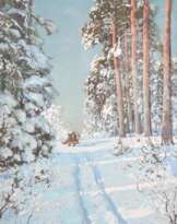 Jegorov, Andreij (1878 Arrokula bei Reval - 1954 Tallinn/Estland, Baltisch-russischer Maler) "Verschneite Winterlandschaft mit Schlittengespann", Gouache/ Papier, sign. u.r., 49x34,5 cm, hinter Glas und Rahmen