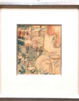 Zardins, Adolf (1890 Riga/Lettland - 1967 Jurmala/Lettland) "Markttreiben", Mischtechnik, unsign., rückseitig bez., 13,5x11,5 cm, im Passepartout hinter Glas und Rahmen