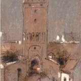 Woelfel, Adelheid (1823-1896) "Altes Rathaus" und "Torturm Frankenstein", Feder/ Aquarell und Gouache/Papier, je 6,5x5 cm, im Passepartout hinter Glas und Rahmen - Foto 1