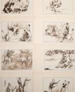 Отто Шуберт. Schubert, Otto (1892-1970 Dresden) Konvolut von 10 Sepiazeichnungen, verschiedene Szenen, sign., je 21,5x31 cm, im Passepartout