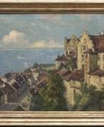 Fritz Geyer. Geyer, Fritz (1875 Nürnberg-1947 Thübingen/Berlin) &quot;Ansicht auf Meersburg mit der Burg und dem Bodensee&quot;, Öl/Lw., sign. u.r., 68x81 cm, Rahmen