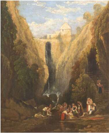 Muller, William, James (John) (1812 Bristol-1845 ebda.) "Wasserfälle von Tivoli", Öl/Holz, sign. u.r., 44x34 cm, Rahmen - Foto 1