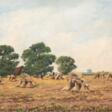 Coune, Jean &quot;Sommerliche Landschaft mit Getreidehocken&quot;, Öl/Lw., undeutl. sign. u.r., 70x78 cm, Rahmen - Prix ​​des enchères