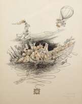 Maletzke, Helmut (1920 Neustettin-2017 Greifswald) "Narrenschiff", Grafik, handsign. und betitelt u.r., 52,5x41,5 cm, hinter Glas und Rahmen (Preisträger bei 10 künstlerischen Wettbewerben und anderen Ausschreibungen, er ist gewähltes Mi…