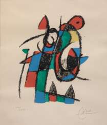 Miro, Joan (1893 Barcelona-1983 Palma) &quot;Figürlich Abstrakt&quot;, Org. Farblitho, XXI/ LXXX, Vorzugsausgabe, mit Org. Signatur u.r., 44,5x36 cm, hinter Glas im Rahmen (Joan Miró war ein spanisch-katalanischer Maler, Grafiker, Bildhauer und Ker…