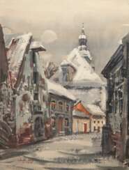 Andersen, E. (Lettischer Maler) &quot;Winter in der Stadt&quot;, Litho., sign. u.l. und dat. ´79, 39/50, 83x59,5 cm, hinter Glas und Rahmen