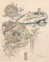 Maletzke, Helmut (1920 Neustettin-2017 Greifswald) "Surrealistische Darstellung", Farblitho., monogr. u.l. und sign. u.r., 31x25 cm, im Passepartout hinter Glas und Rahmen (Preisträger bei 10 künstlerischen Wettbewerben und anderen Aussch…