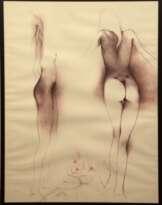 Bruni, Bruno (geb. 1935 in Gradara/Italien-lebt in Hannover) "Stehende weibliche Akte", Farblitho. auf Büttenpapier, 91/ 150. sign. u.l. und dat. ´79, 75x55 cm, hinter Glas und Rahmen