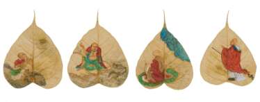 Четыре необычные, с Luohan расписные листья Бодхи