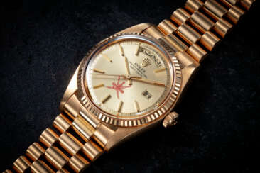 ROLEX, DAY-DATE, REF. 1803 'KHANJAR', A FINE AND RARE GOLD WRISTWATCH WITH THE NATIONAL SYMBOL OF THE SULTANATE OF OMAN