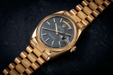 ROLEX, DAY-DATE REF. 1807 'QABOOS', A FINE AND RARE GOLD WRISTWATCH WITH SIGNATURE OF SULTAN QABOOS BIN SAID