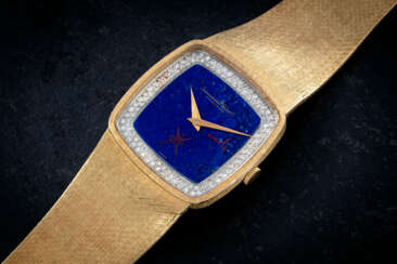 IWC, A VERY ATTRACTIVE AND UNUSUAL GOLD AND DIAMOND-SET WRISTWATCH WITH LAPIS LAZULI DIAL