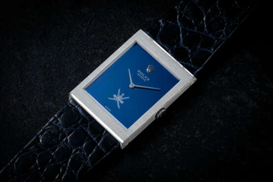 ROLEX, CELLINI REF. 4027 'KHANJAR', A RARE RECTANGULAR WHITE GOLD WRISTWATCH WITH NATIONAL SYMBOL OF OMAN - photo 1