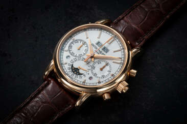 PATEK PHILIPPE, REF. 5204-001, A RARE AND ATTRACTIVE GOLD SPLIT-SECONDS CHRONOGRAPH WITH PERPETUAL CALENDAR