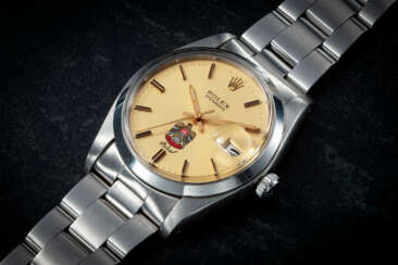 ROLEX, OYSTERDATE, REF. 6694, A STAINLESS STEEL WRISTWATCH WITH THE NATIONAL SYMBOL OF THE UAE