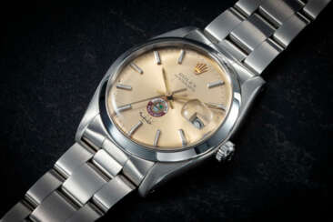 ROLEX, OYSTERDATE, REF 6694, A STAINLESS STEEL WRISTWATCH WITH QATAR EMBLEM