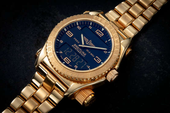 BREITLING, EMERGENCY, A LIMITED EDITION GOLD WRISTWATCH WITH DISTRESS BEACON - photo 1