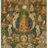 Thangka des Buddha Shakyamuni mit den 16 Arhat - photo 1