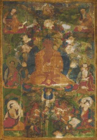 Thangka des Shakyamuni mit Lamas und Wächtern - photo 1