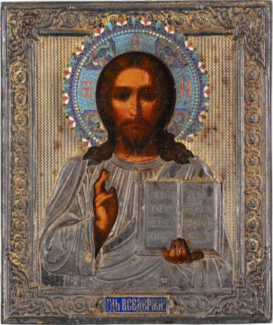 IKONE MIT CHRISTUS PANTOKRATOR MIT CLOISONNÉ-EMAIL-OKLAD - фото 1