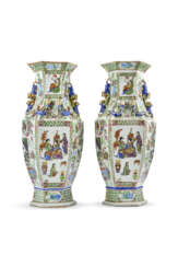 A pair of famile rose exagonal vases