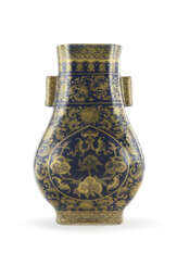 A hu porcelain vase with blue ground and gold floral decoration