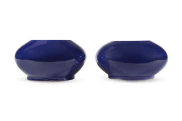 A pair of large blue enamelled porcelain bowl