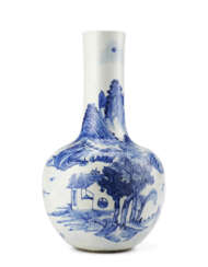 A blue and white porcelain vase with landscape decoration