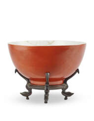 A copper red glazed bowl with underglazed blue Yongzheng mark