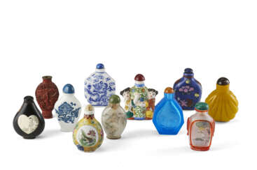 A lot of eleven snuff-bottles in various material and shapes