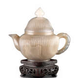 A small agate teapot and cover, with wood base - photo 1