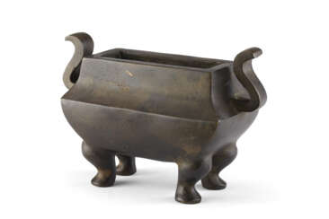 A bronze square shape censer with apocriphal Xuande mark