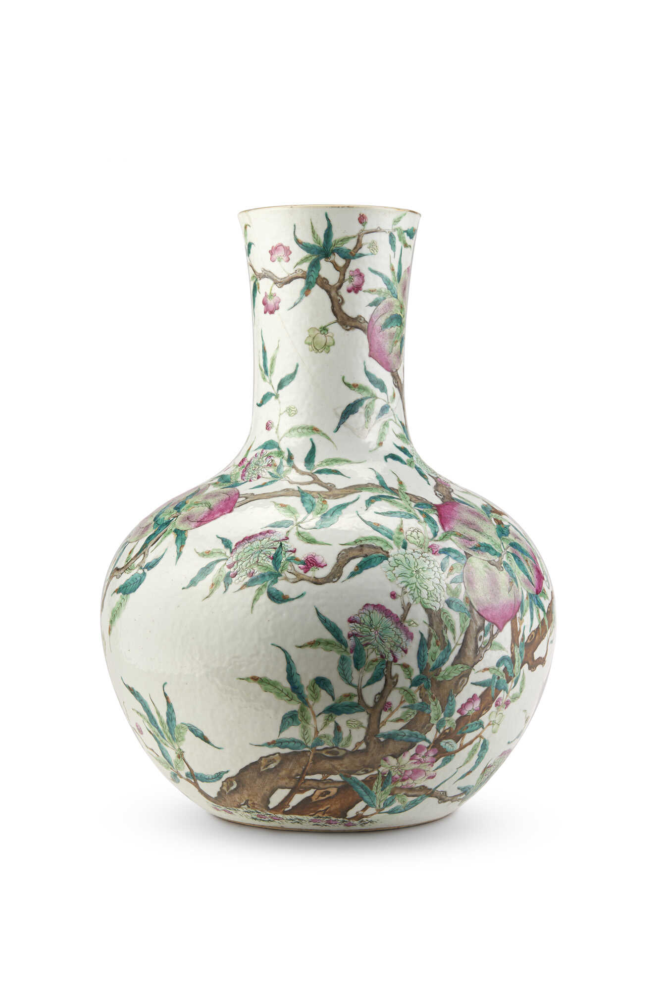 A large tianqiuping, Famille Rose "peaches and buts porcelain vase