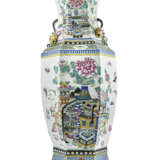 An exagonal Famille Rose porcelain vase with phoenix and flower decoration - фото 2