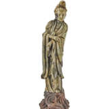 A soapstone Guanyin standing on a rock - photo 1