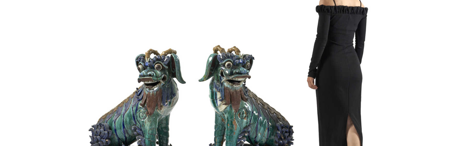 A pair of large ceramic shiwan buddhist lions