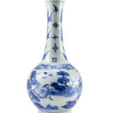 A blue and white porcelain vase the body decorated with an official and attendats in procession, the neck with stylised tulips - photo 1